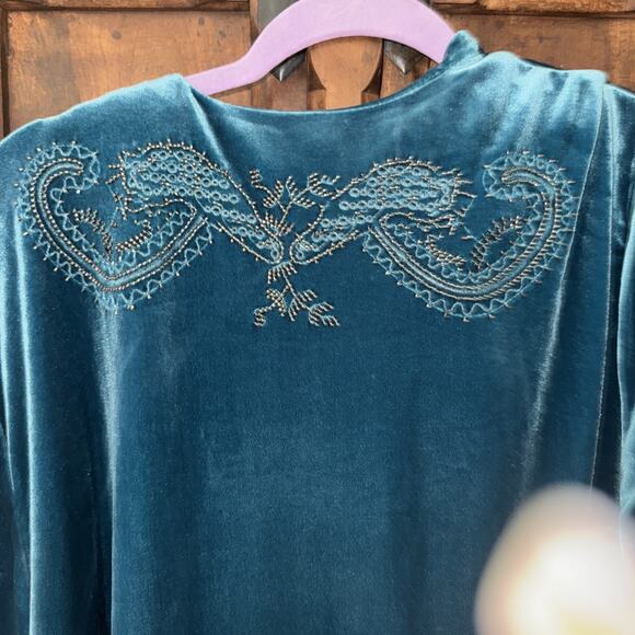 Chicos Travelers Collection Teal Blue Cascading Beaded Jacket Size 4 - Picture 6 of 8